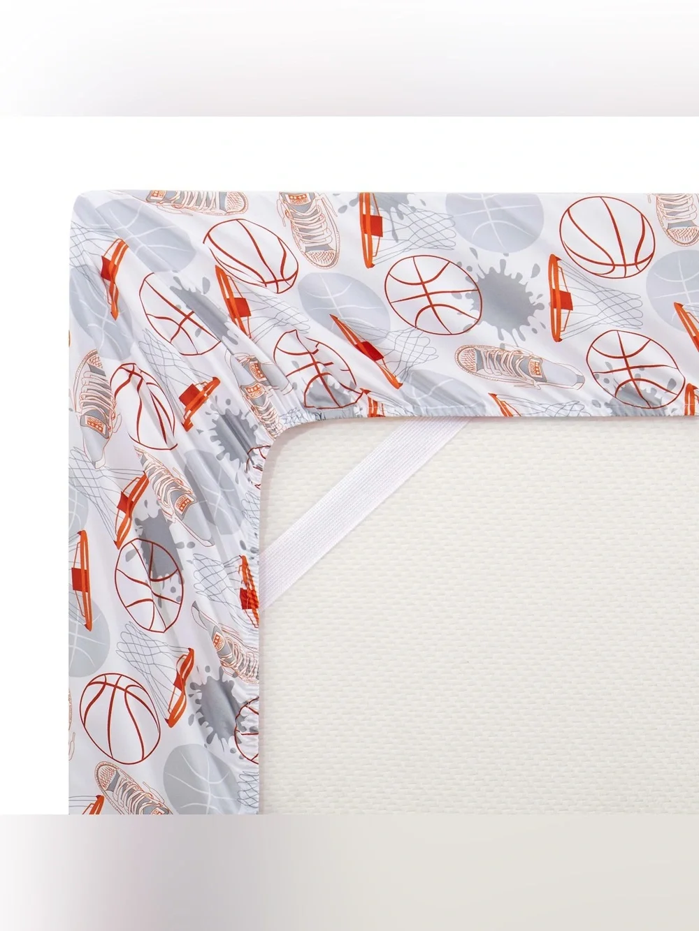 Kids Basketball Print Sheet Set in Orange and Gray - Sports Bedding